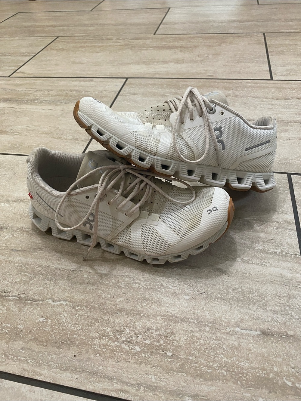 On Running Women's Athletic Shoes - White with Beige accents